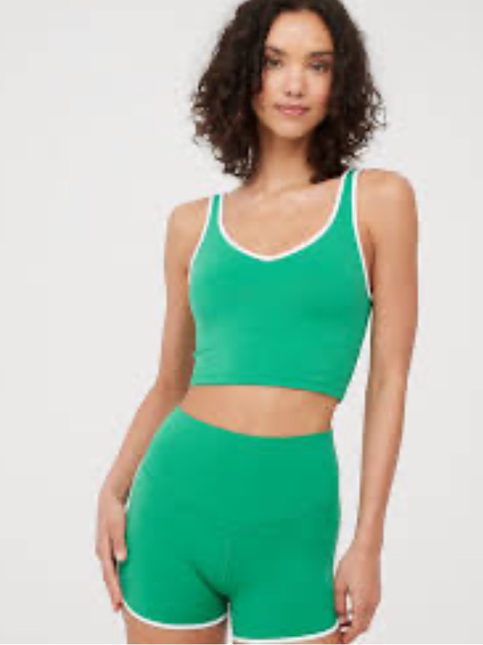 Aerie Green Ribbed Crop Tank & High-Rise Shorts And Tank With White Trim (Set)
